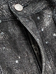 Denim Distressed Belt Diamond Decorated Jeans