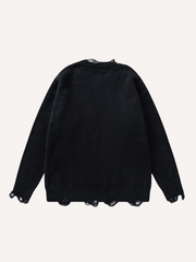 Cat Jacquard Hole Round Neck Knit Sweater