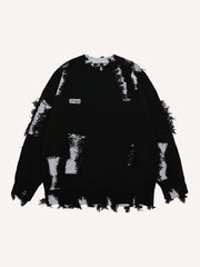 Colorblock Hole Round Neck Knit Sweater