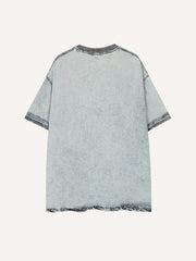 Colorblock Star Embroidery Half Zip Denim T-shirt