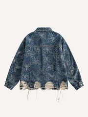 Butterfly Jacquard Hole Denim Jacket