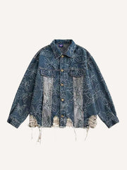 Butterfly Jacquard Hole Denim Jacket