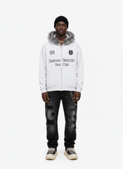 Letter Medal Embroidered Cardigan Fur Collar Hooded Sweatshirt