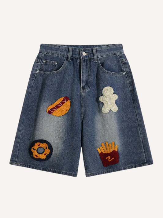 Graphic Embroidery Denim Shorts