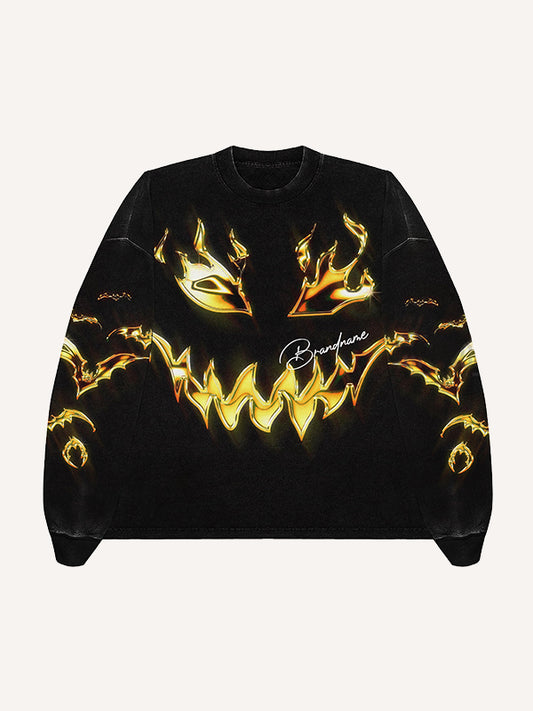 Cool street sweatshirt with golden skull texture