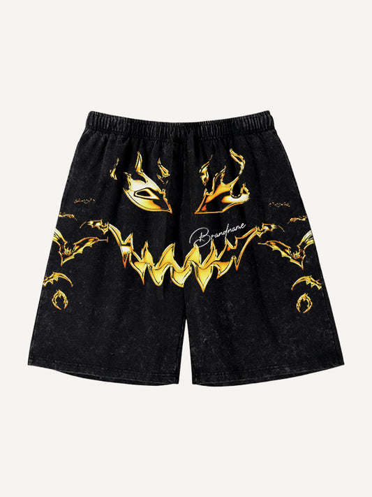 Cool street shorts with golden skull texture