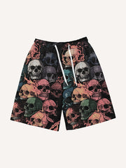 Skull and floral vintage print shorts