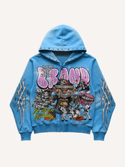 Distressed ripped print hooded tie-dye sweatshirt