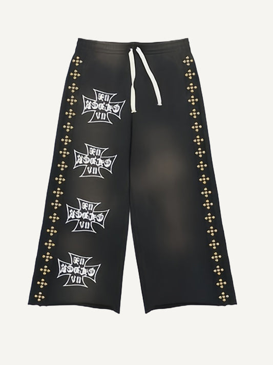 Double-sided distressed print hooded shorts