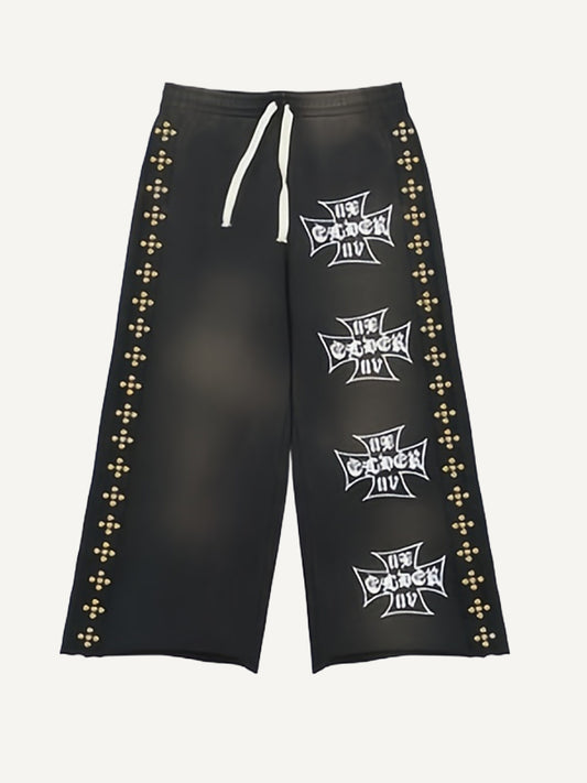 Double-sided distressed print hooded shorts