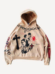 Hand-painted crew neck hooded street sweatshirt