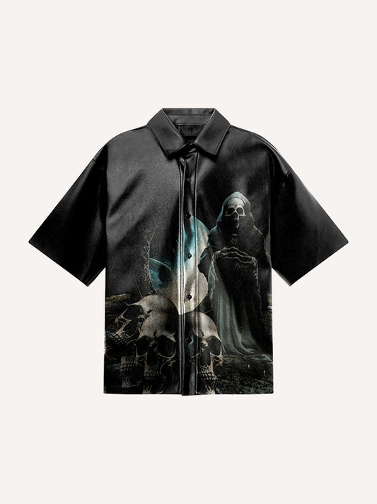 Satin Skull Horror Grim Reaper Exquisite Shirt