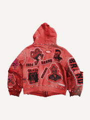 Distressed ripped comfortable applique printed sweatshirt