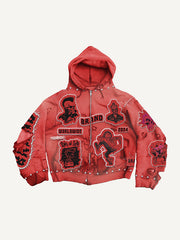 Distressed ripped comfortable applique printed sweatshirt