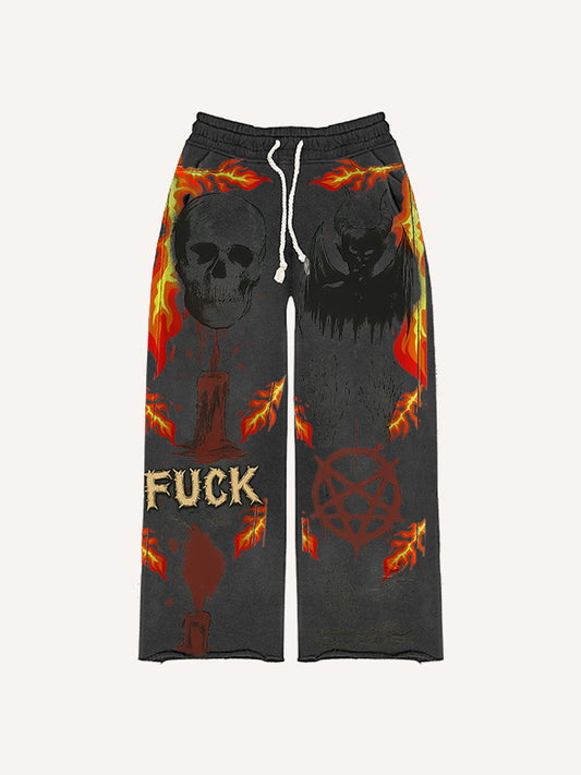 Skull print distressed trendy trousers