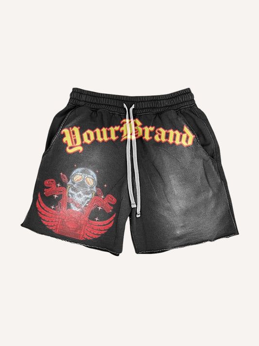 Hellfire Death Biker Print Shorts