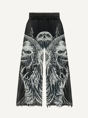 Limited edition hand painted horror trousers with a hellish scene