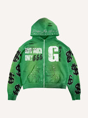 Distressed fashion rap street print sweatshirt