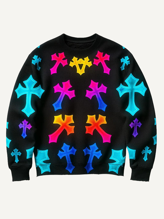 Gradient Glitter Crew Neck Knitted Print Sweater