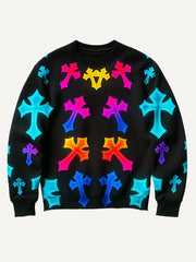 Gradient Glitter Crew Neck Knitted Print Sweater