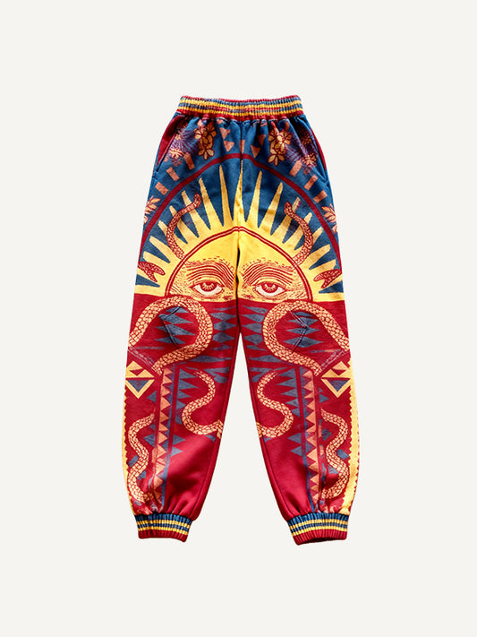 Hand-painted ethnic towel print trousers