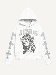 Rhinestone texture Christ Bless Me and My Family cross sweatshirt