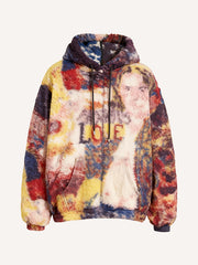 Tie-dye fashion love print drawstring warm sweatshirt