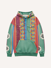 Ethnic style geometric print patchwork sweatshirt