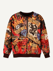 Trendy retro print crew neck sweatshirt