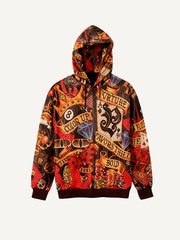Trendy retro print hooded sweatshirt