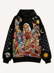 People With Masks Bless Us Graphic Print Hoodie