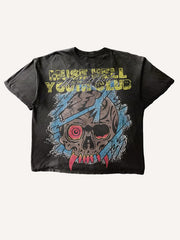 Vintage Retro Washed Thunder Ghost Print T-Shirt