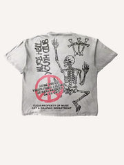 Vintage Distressed Skeleton Print T-Shirt