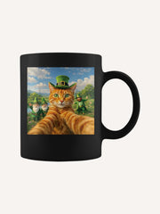St Patrick's Day Cat Selfie With Leprechaun Coffee Mug