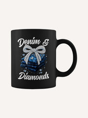 Denim And Diamonds Bow Glam Western Fashion For Ladies Girls Coffee Mug