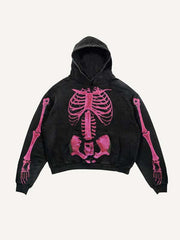 Skeleton Print Slant Pockets Hoodie