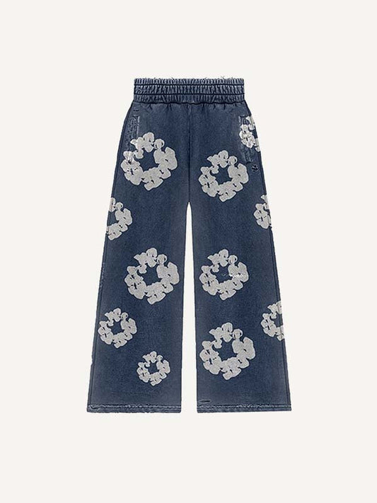 Flroal Print Elastic Waist Pants