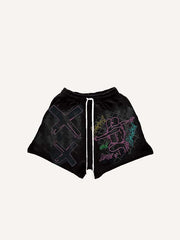 Figure&Pistol&Graphic&Letter Faux Decal Print Drawstring Waist Shorts