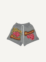 Dice&Heartbreak&Letter Faux Decal Print Drawstring Waist Shorts