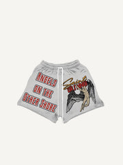 Figure&Wing&Letter Print Drawstring Waist Shorts