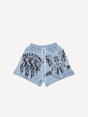 Angel&Gun&Letter Print Drawstring Waist Shorts