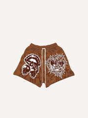 Figure&Skull&Heart&Mouth&Letter Faux Decal Print Drawstring Waist Shorts
