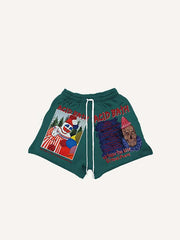 Skull&Joker&Letter Print Drawstring Waist Shorts