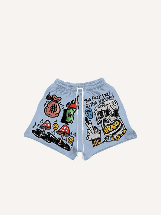 Figure&Gesture&Graphic&Letter Print Drawstring Waist Shorts