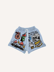 Figure&Gesture&Graphic&Letter Print Drawstring Waist Shorts