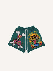 Smiley Face&Gesture&Floral&Heart&Letter Print Drawstring Waist Shorts