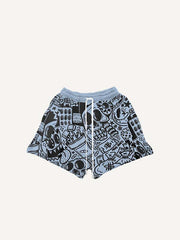 Skull&Heart&Graphic&Smiley Face&Money&Letter Print Drawstring Waist Shorts