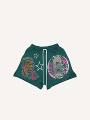 Figure&Eyeball&Car&Graphic&Letter Print Drawstring Waist Shorts