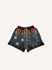 Eye&Graphic&Letter Print Drawstring Waist Shorts