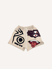 Eye&Tongue&Graphic Faux Decal Print Drawstring Waist Shorts